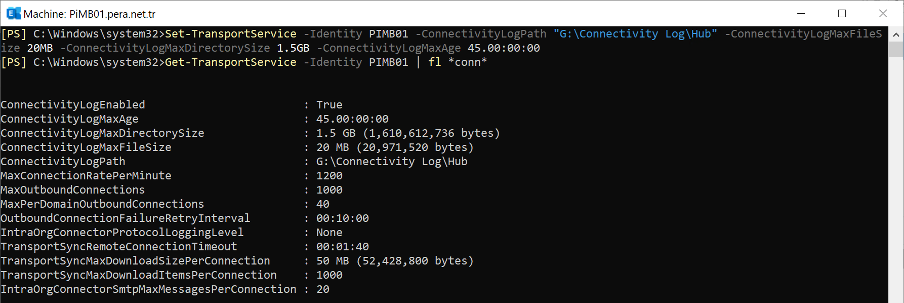 Exchange Connectivity Log Setting