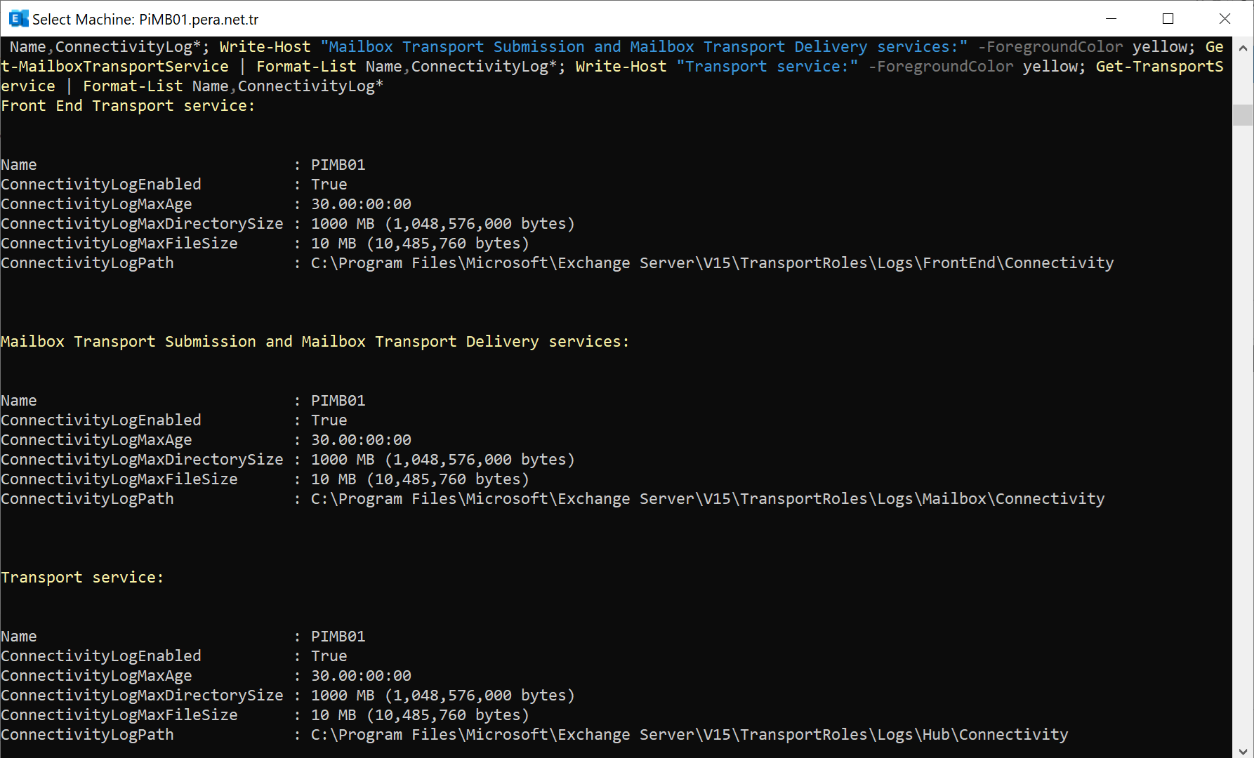 Exchange Transport Service Connectivity Log Services