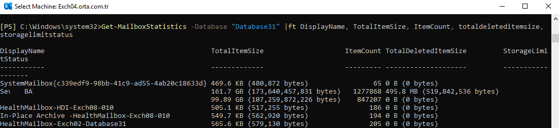 Exchange Server Database Mailbox Statistics