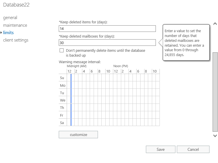 Keep Deleted items Exchange Database
