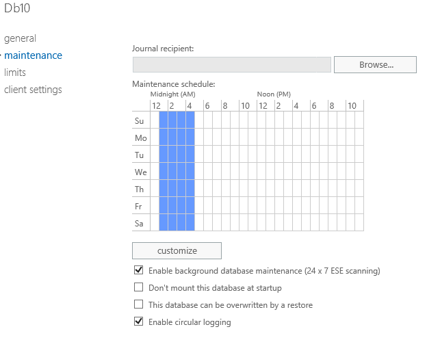 Exchange Database Maintaince Schedule