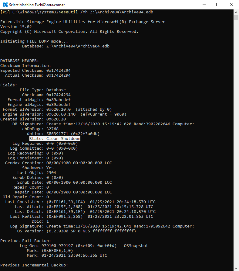 Exchange Database State Clean and Dirty shutdown S