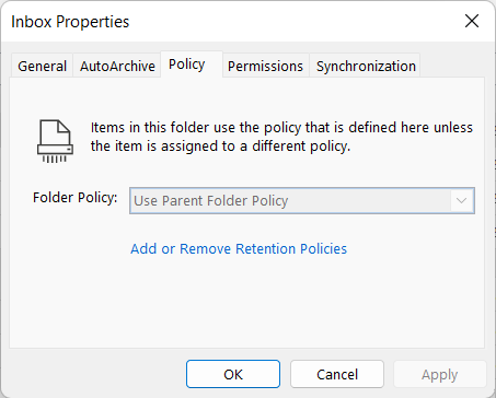 Personal Retention Tags Rule Outlook