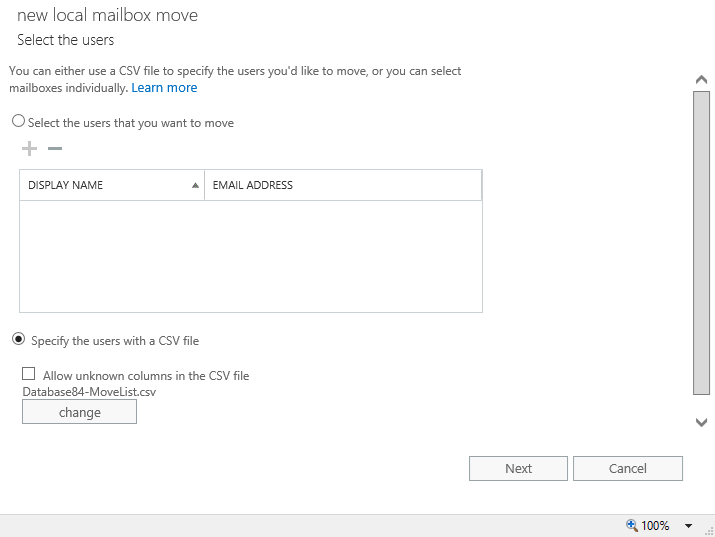 New Local Mailbox Move CSV File